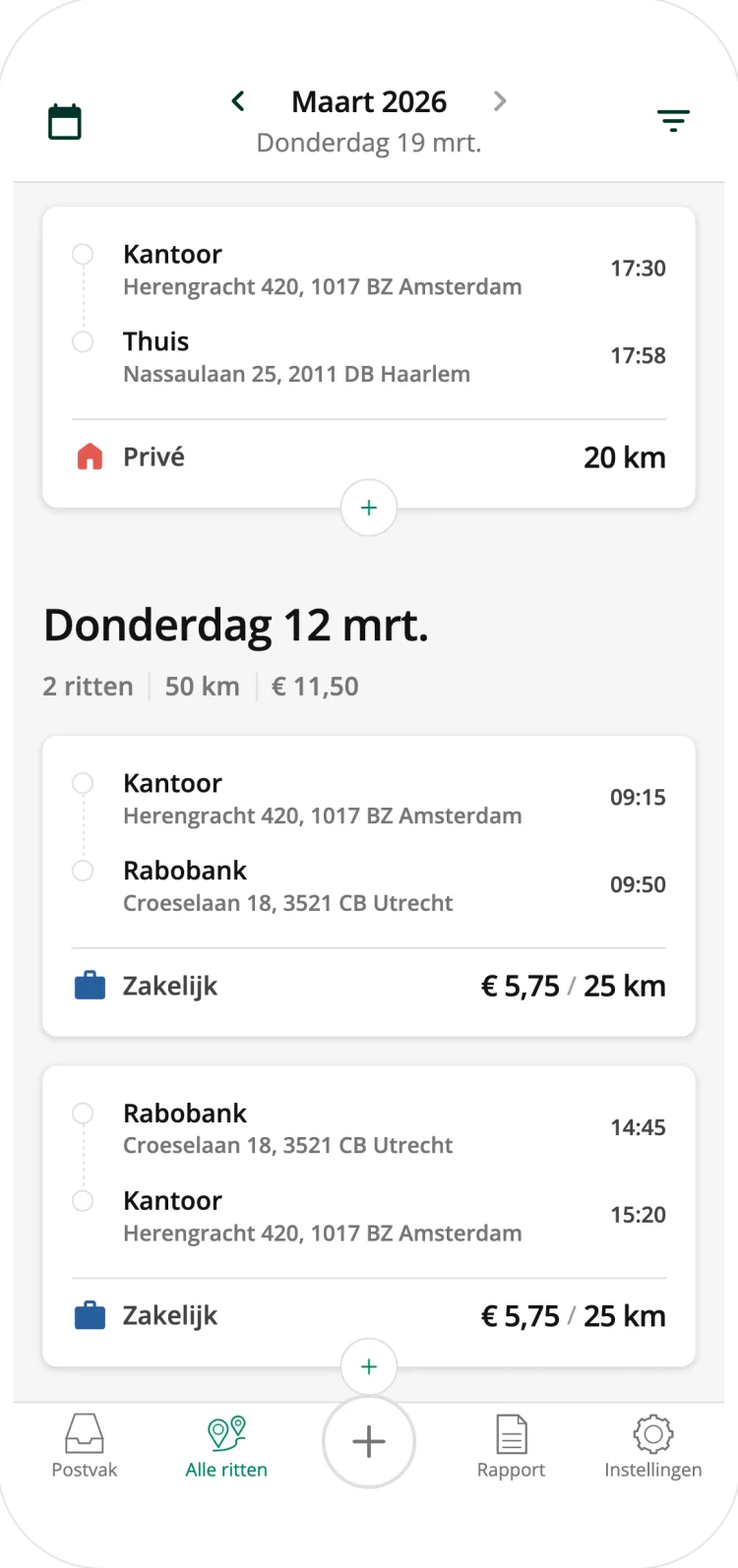 Driversnote app recording a trip